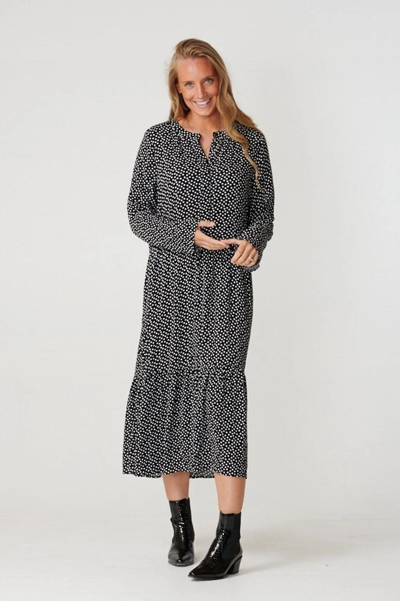 Anna Langarmed Kleid - schwarz