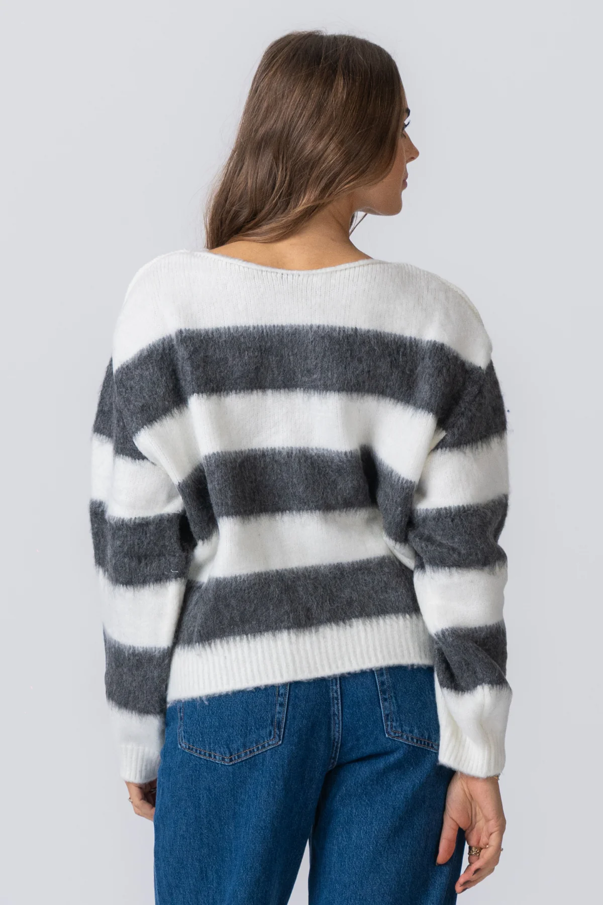 Celina gestreifte Strickpullover - weiß/grau - Image 6