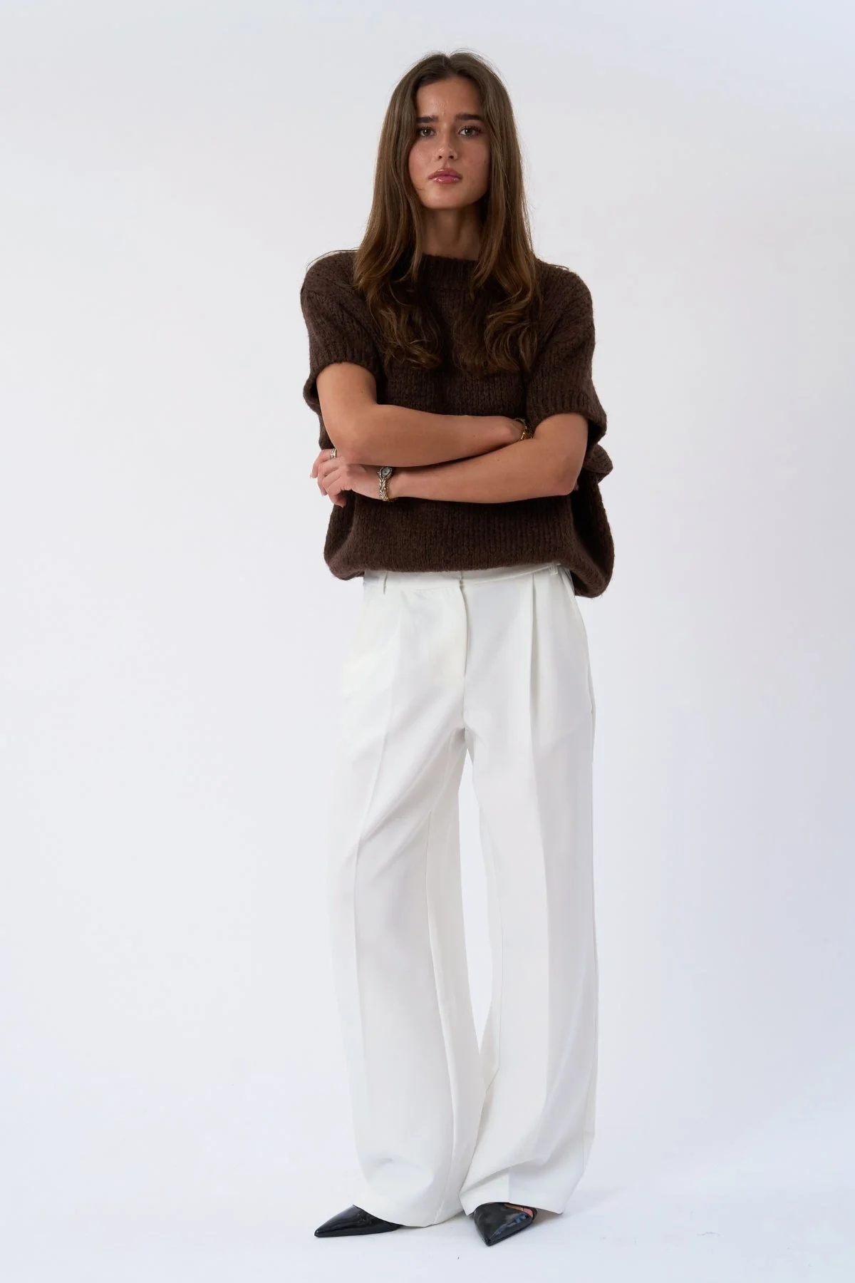Chloe Kurzarmstrick – Schokolade - Image 2