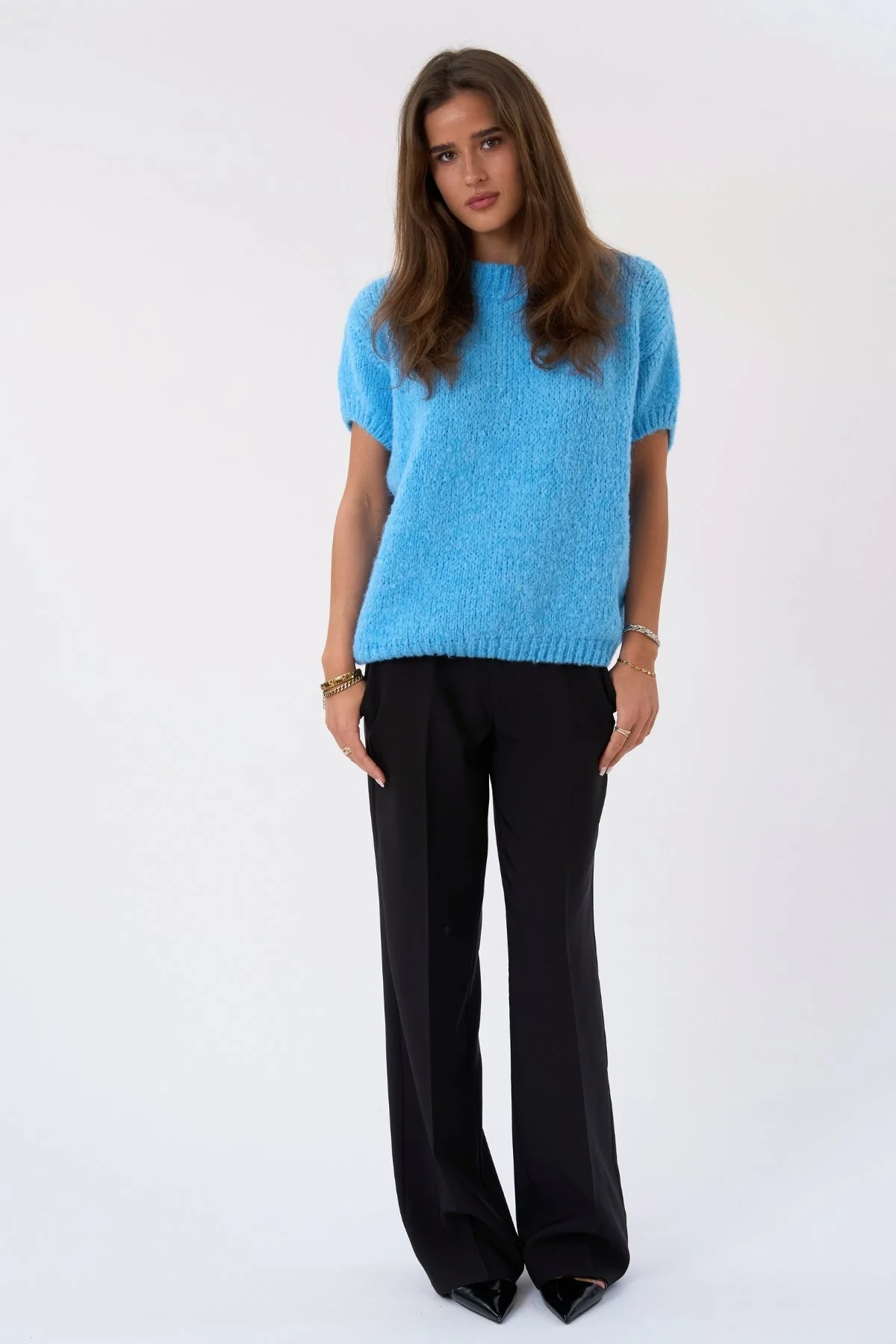 Chloe Kurzarmstrick – Hellblau - Image 3