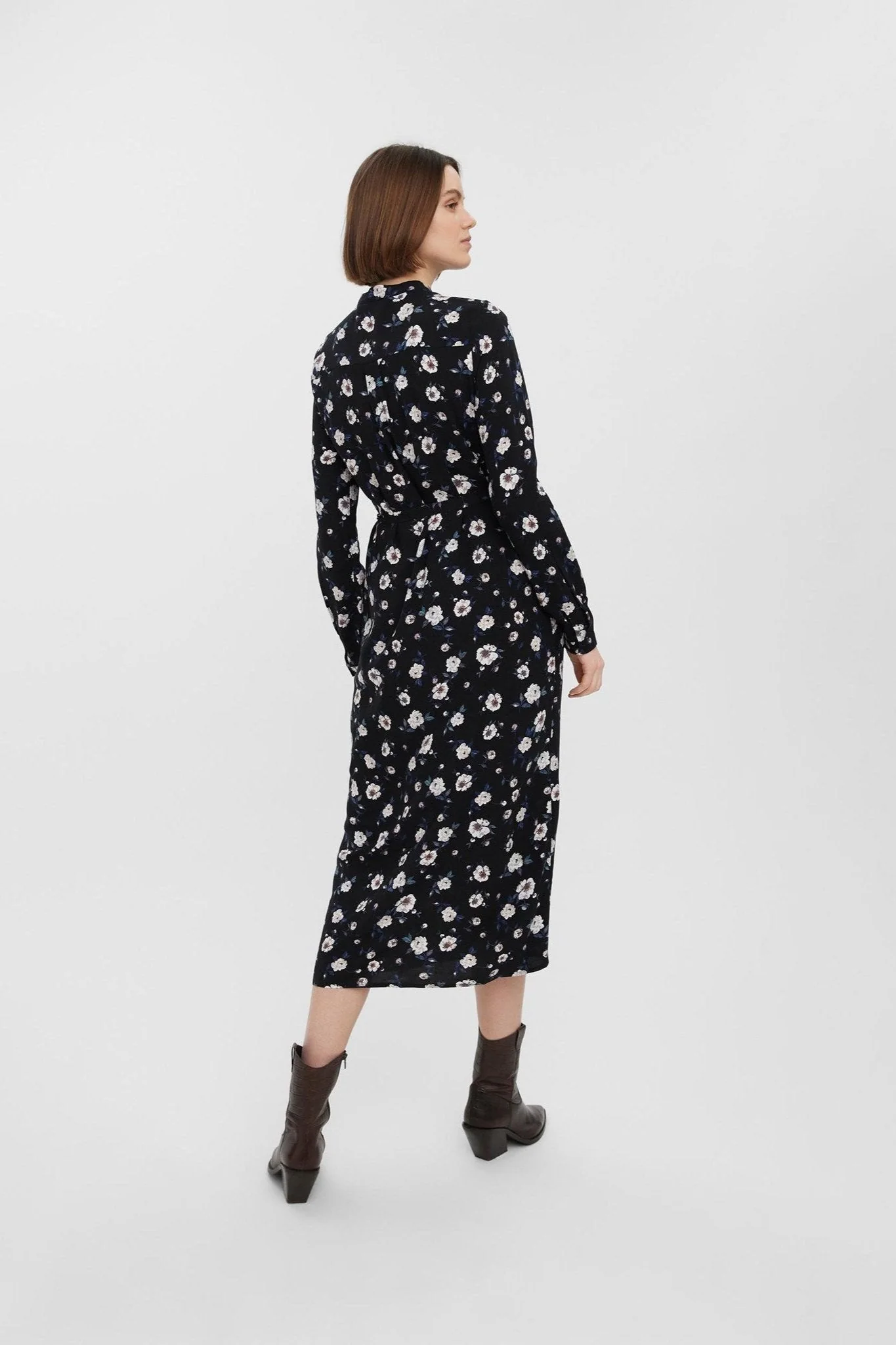 Einfaches Langarm -Hemdkleid - schwarz - Image 4