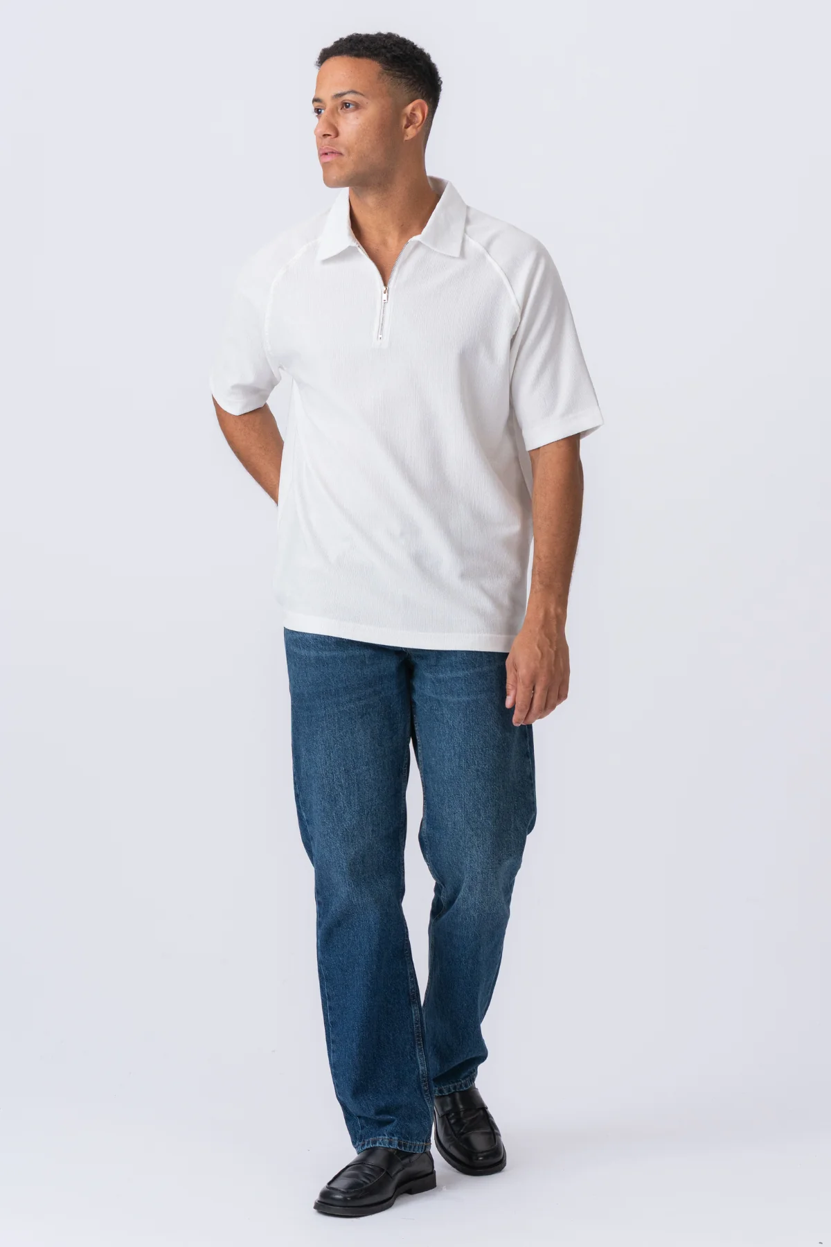 Enzo Kurzarm halb Reißverschluss - Weiß - Image 6