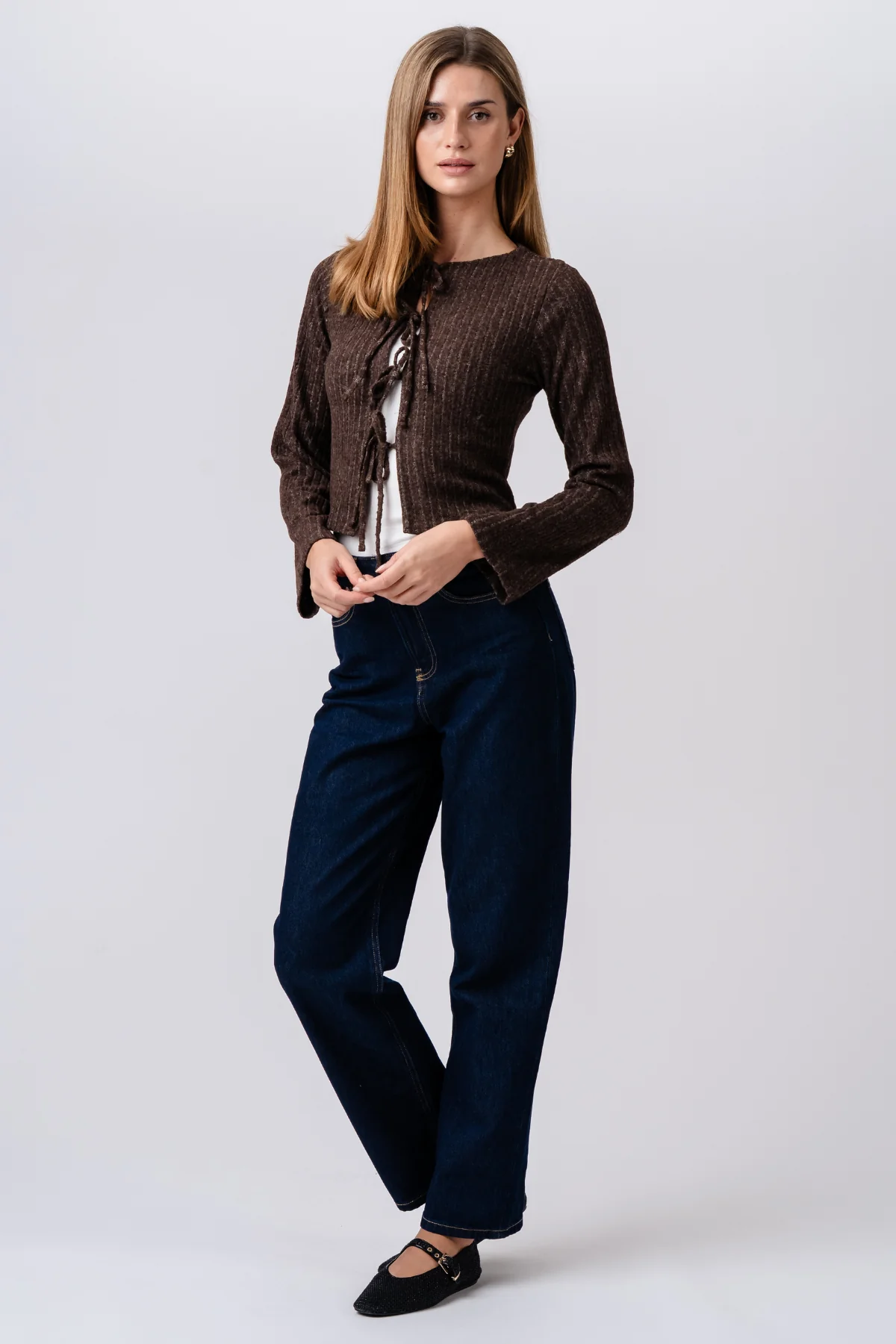 Ivy Krawattenbluse gestrickt – Braun - Image 2