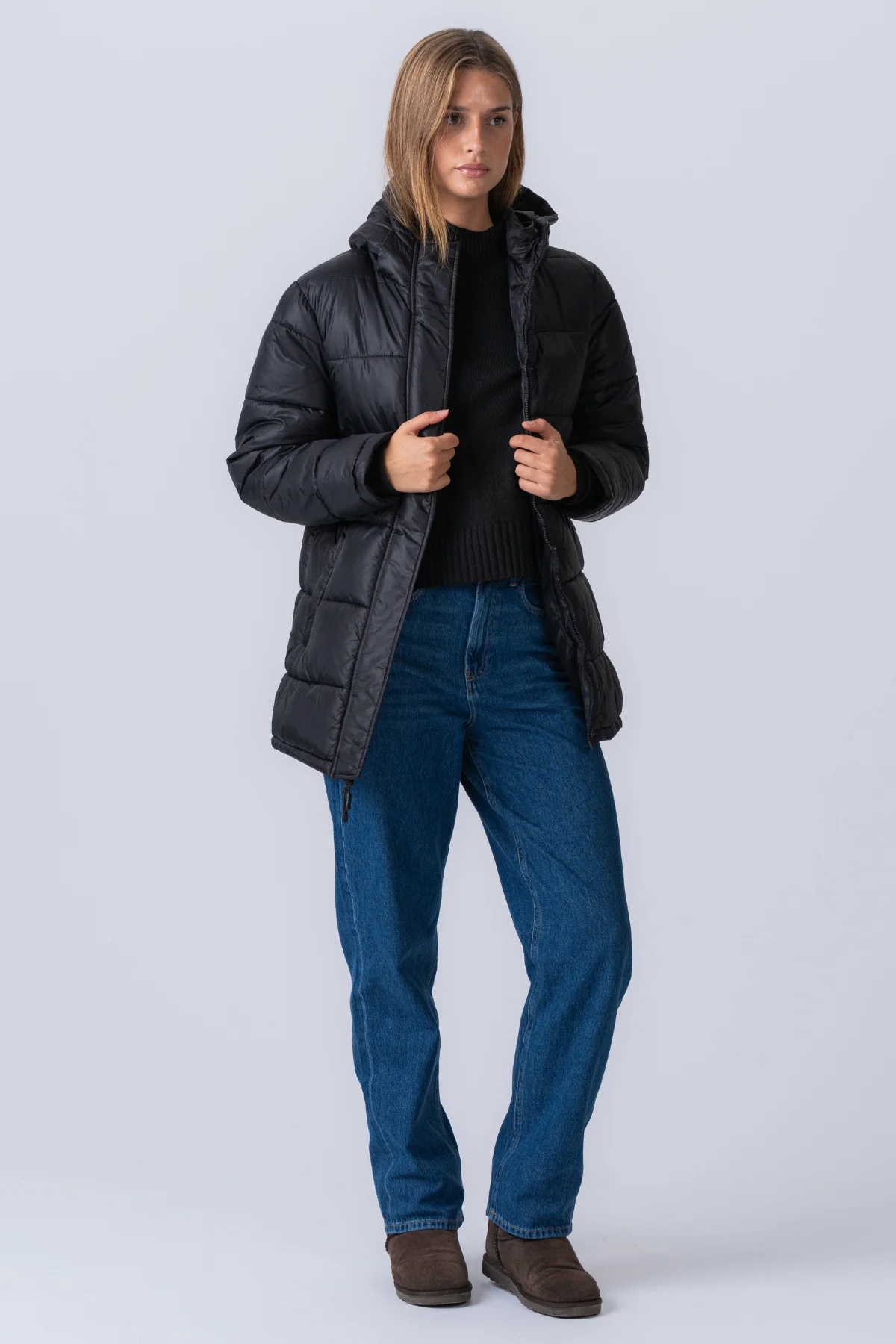 Lange Pufferjacke - Schwarz - Image 7