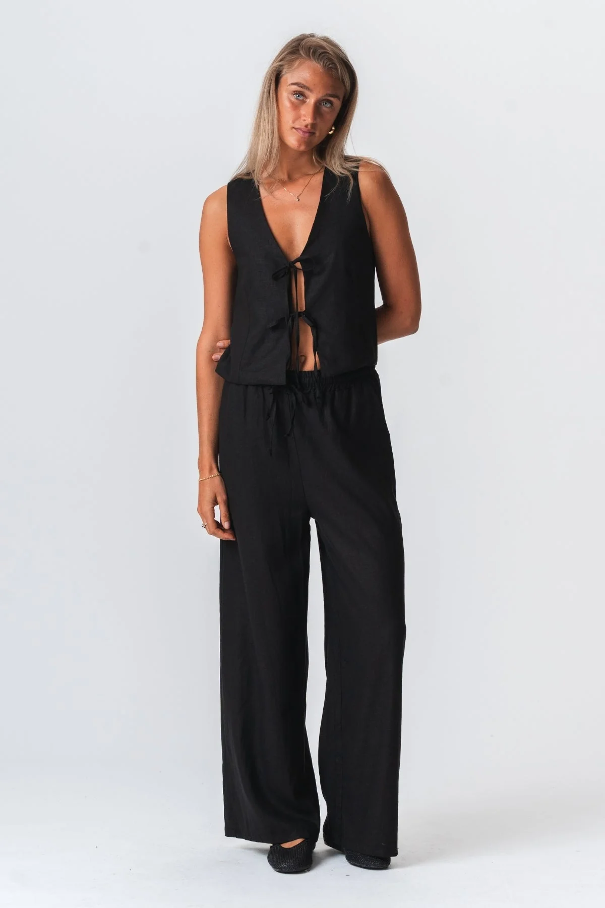 Leinen Pants - Schwarz - Image 3