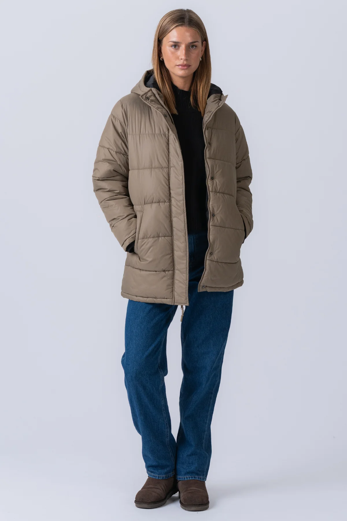 Lange Pufferjacke - Sand - Image 6