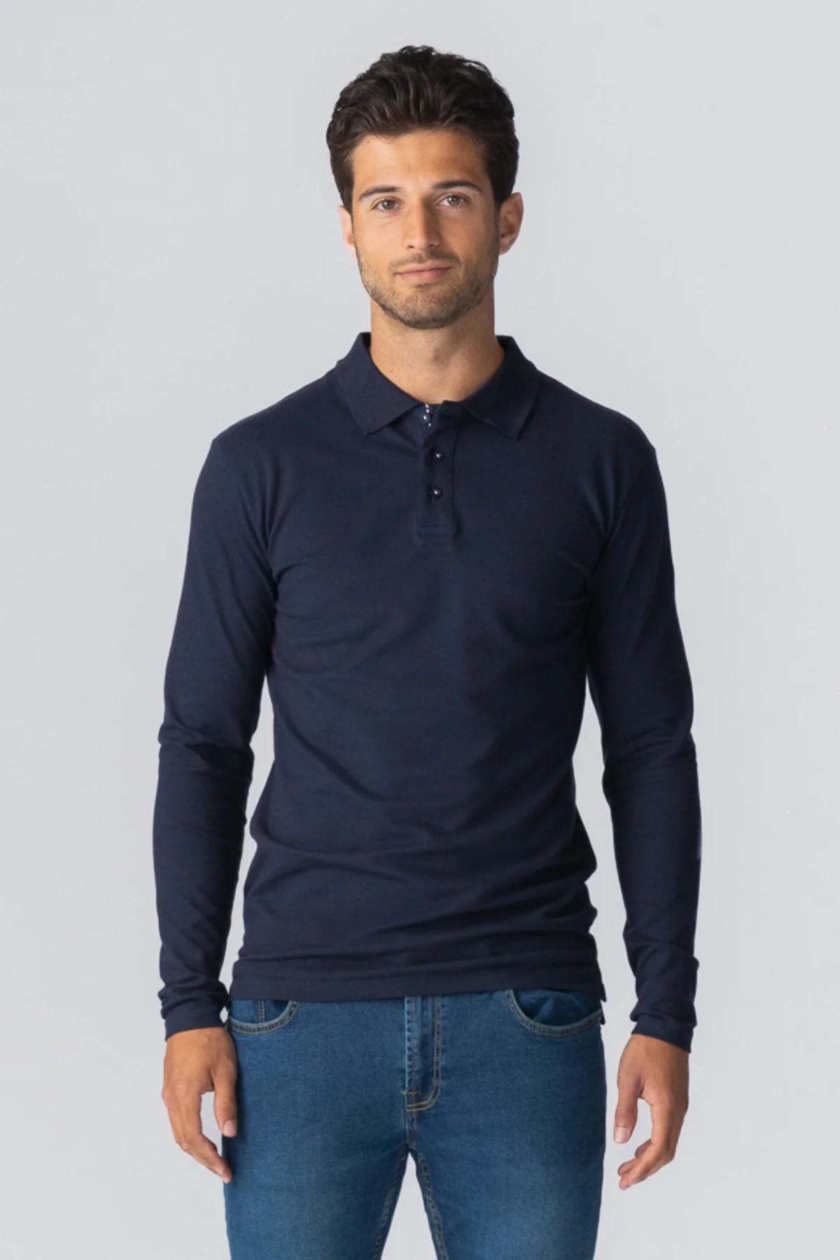 Muscle Langarm -Polo -Hemd - Marine