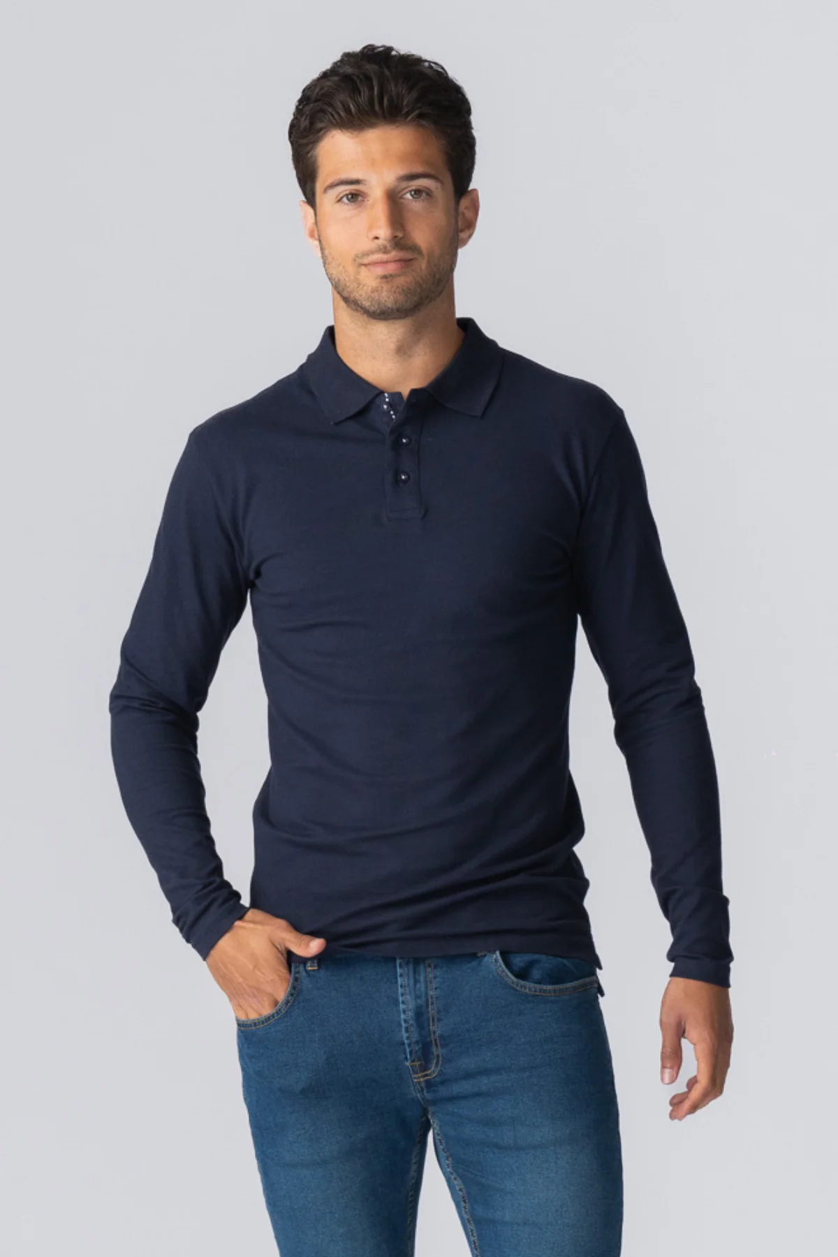 Muscle Langarm -Polo -Hemd - Marine - Image 2