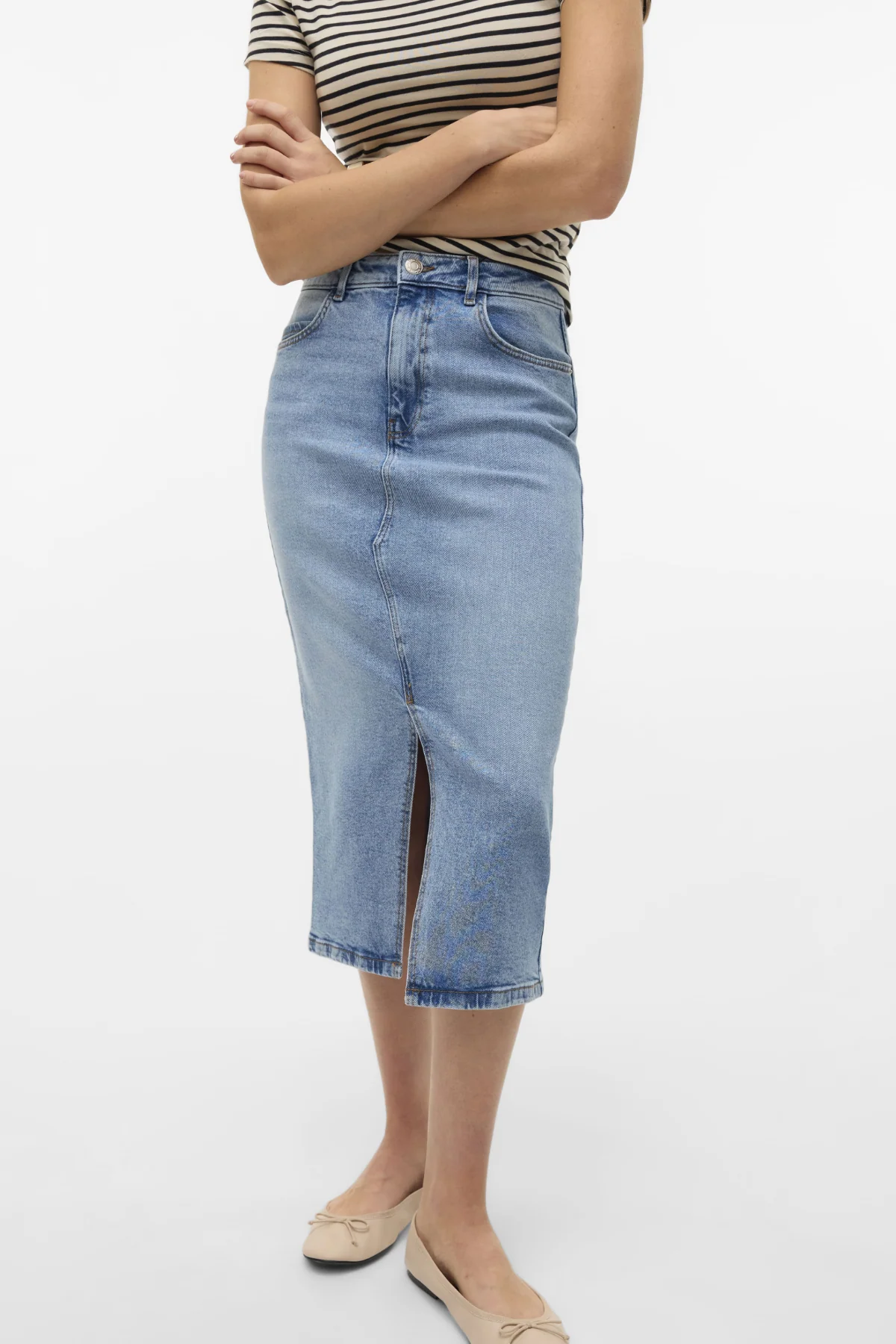 Natalie Midi Rock - Hellblauer Denim