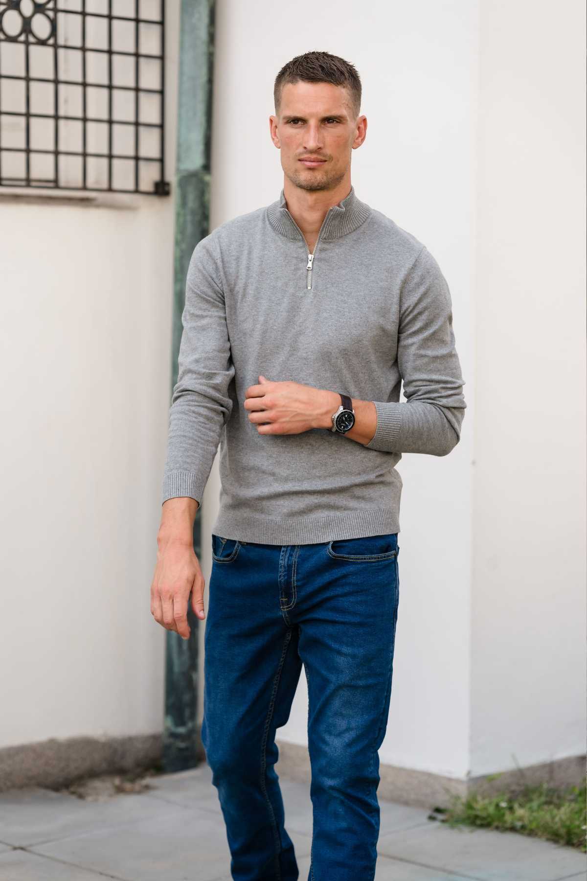 Pullover halb Reißverschluss - graue Melange - Image 5