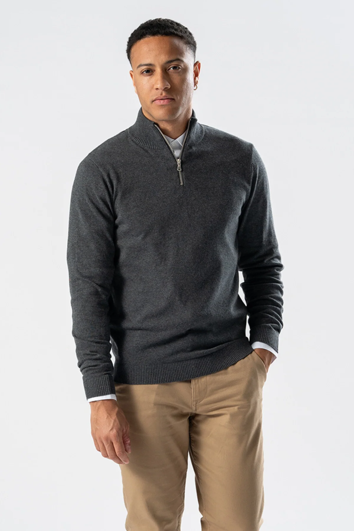 Pullover Halb Zip - Holzkohle Melange - Image 2