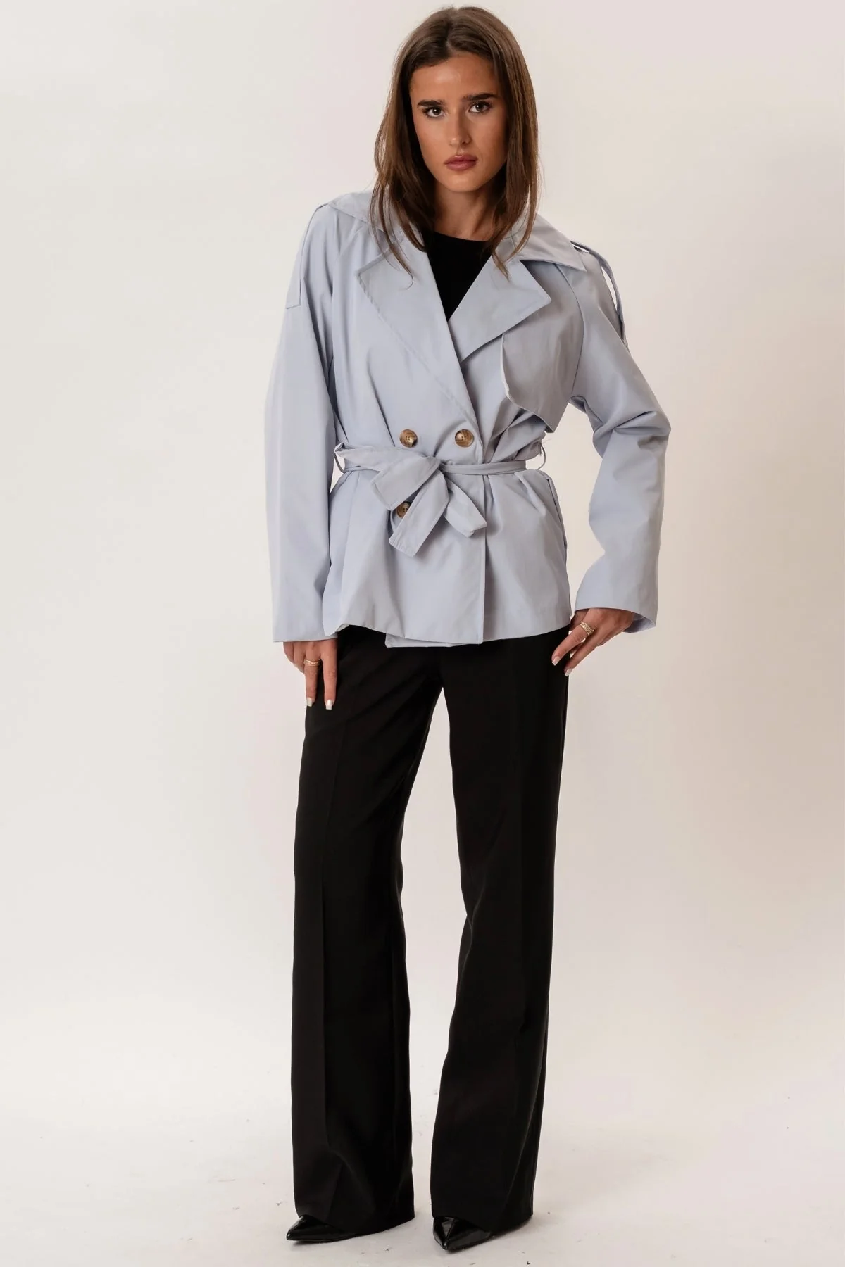Sia Kurzer Trenchcoat – Himmelblau - Image 3