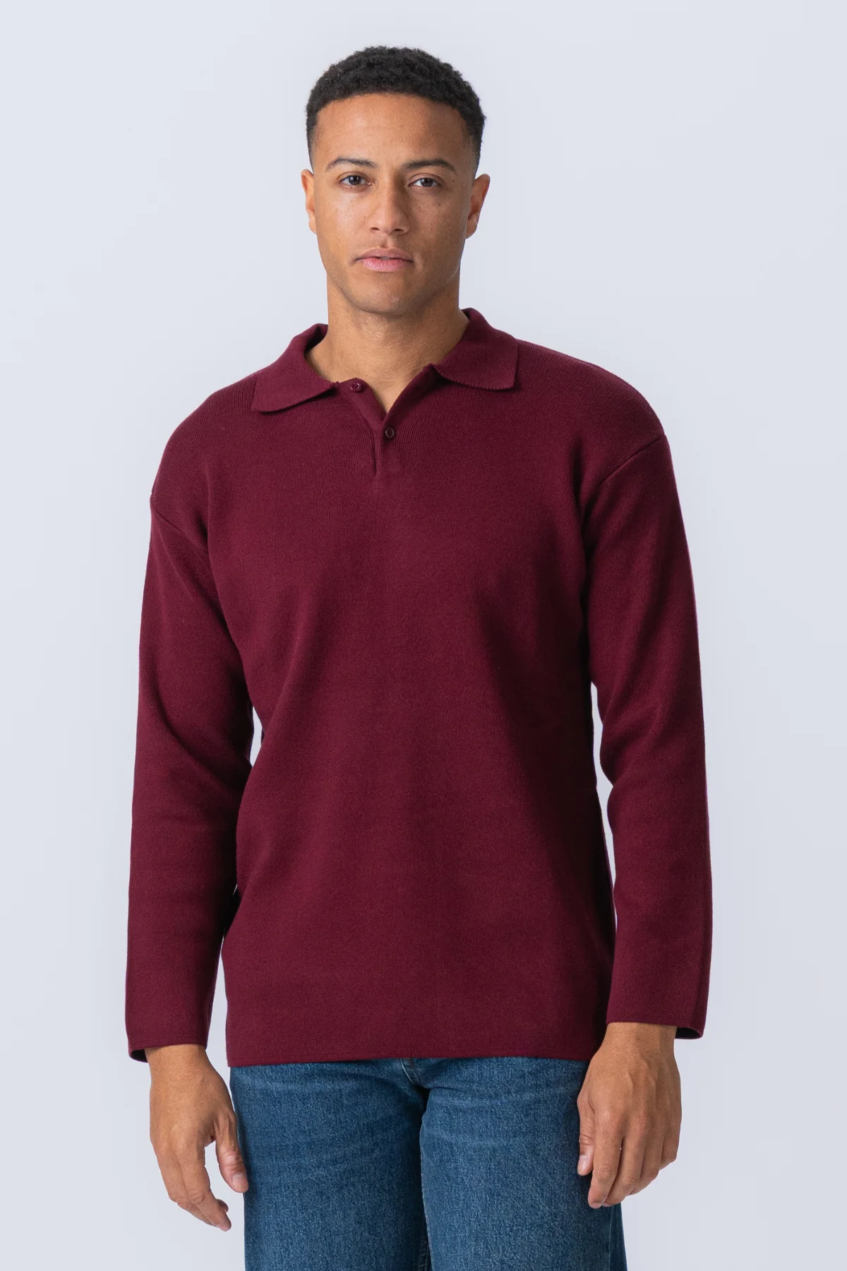 Strickte Langarmpolo - Burgund