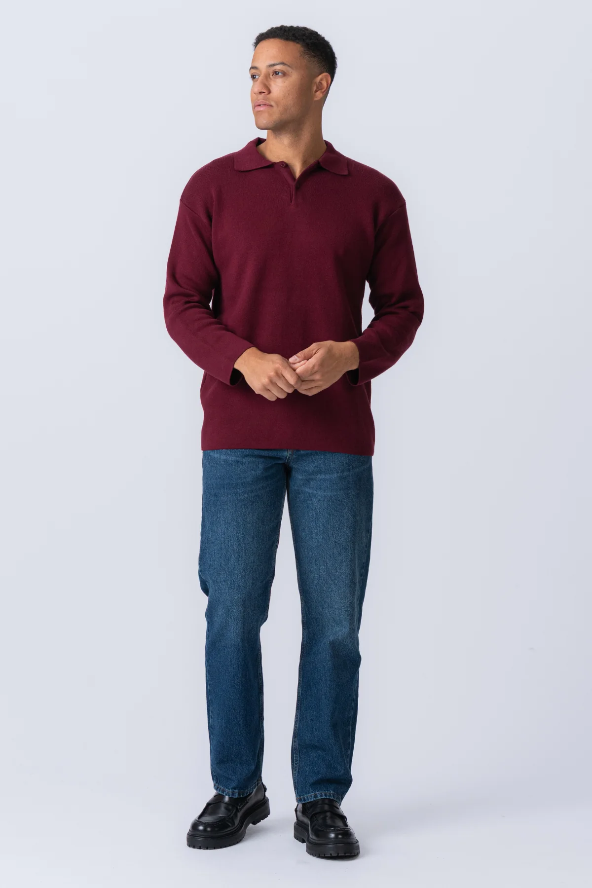 Strickte Langarmpolo - Burgund - Image 2