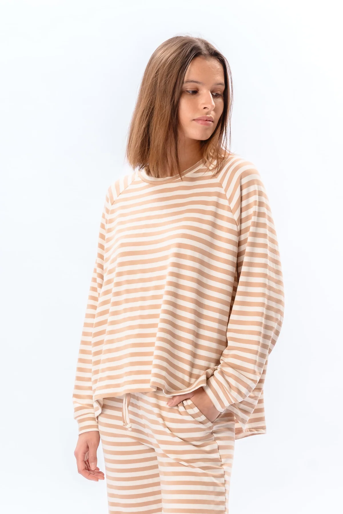Gestreifte Langarmhose Regular Fit - Beige