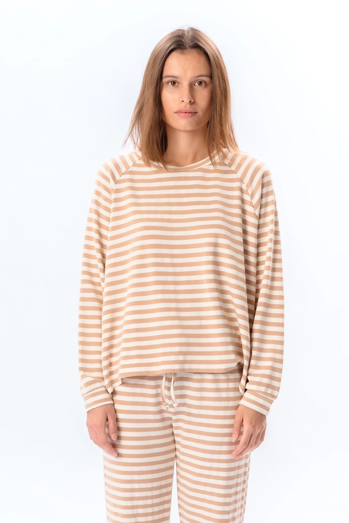 Gestreifte Langarmhose Regular Fit - Beige - Image 3