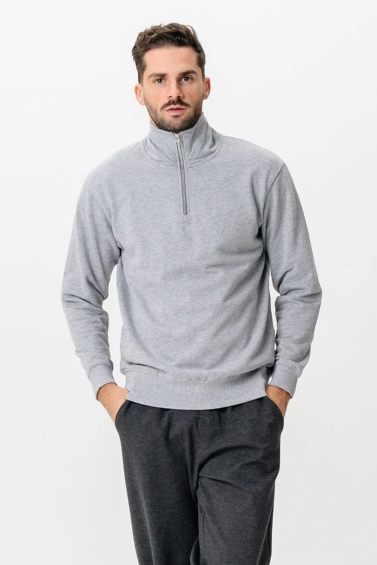 Sweatshirt halb Reißverschluss - grau - Image 5
