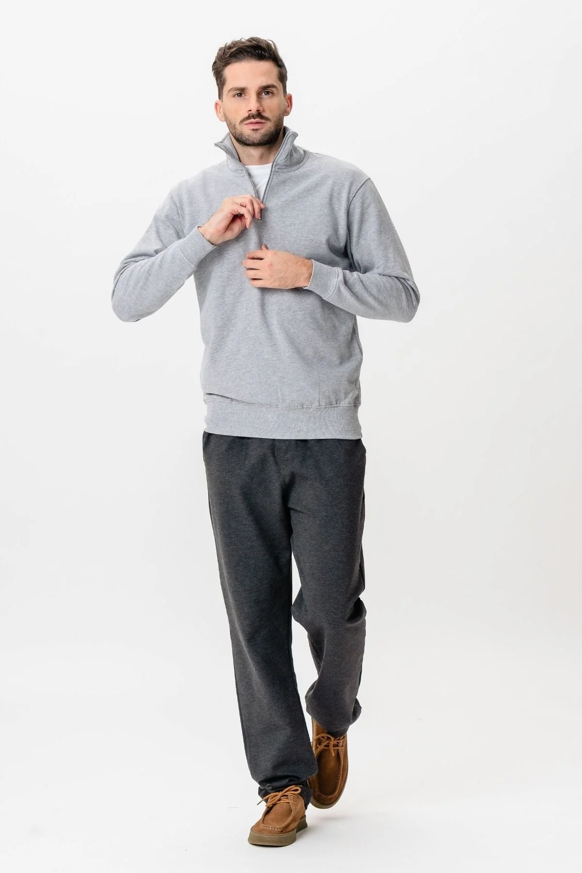 Sweatshirt halb Reißverschluss - grau - Image 6