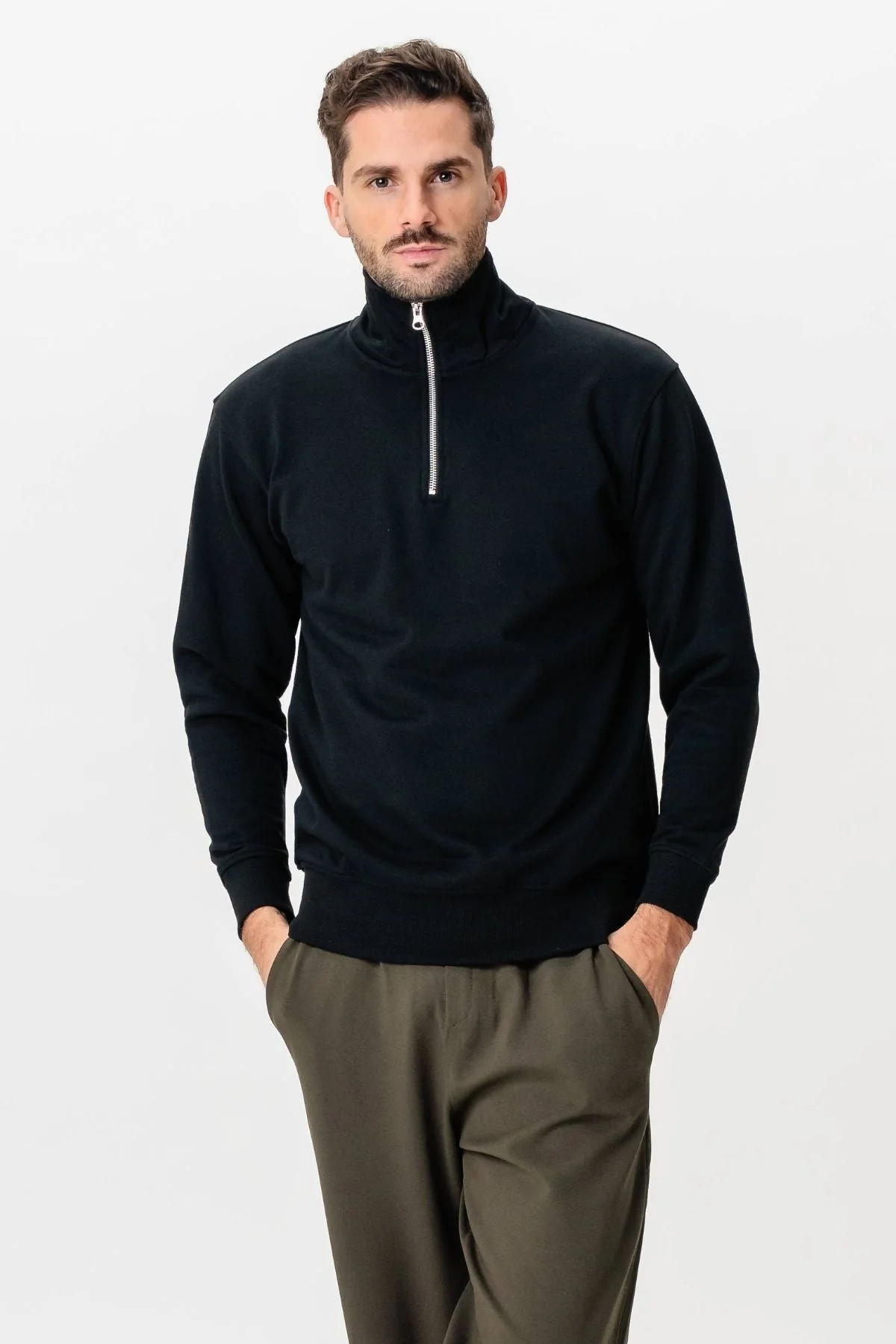 Sweatshirt halb Zip - Schwarz - Image 4