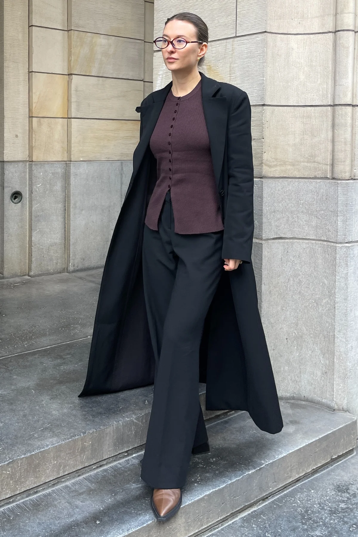 Ukino O -Neck Strick -Strickjacke - Schokoladenpflaume - Image 2