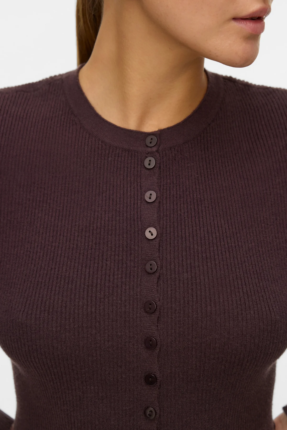 Ukino O -Neck Strick -Strickjacke - Schokoladenpflaume - Image 5