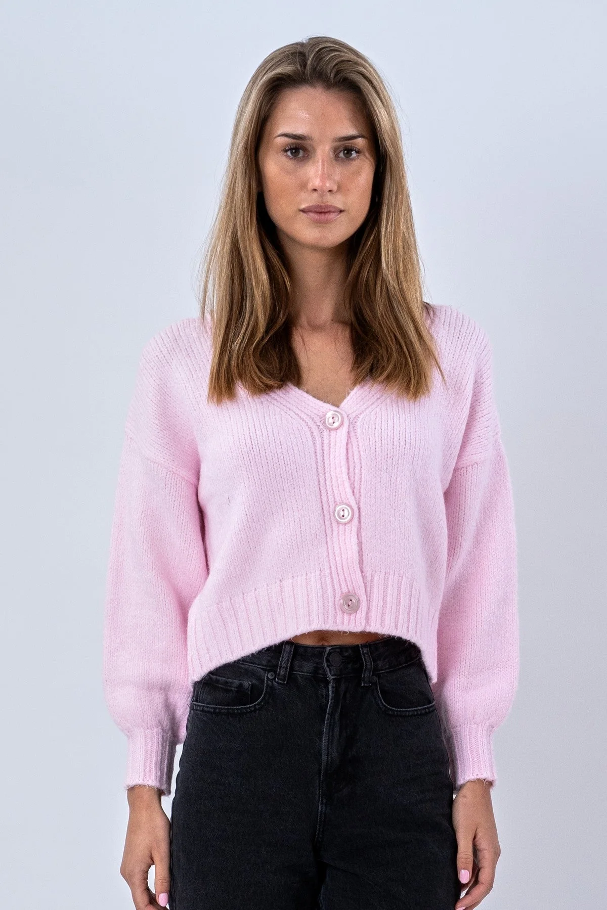 Strickjacke mit V-Ausschnitt – Rosa