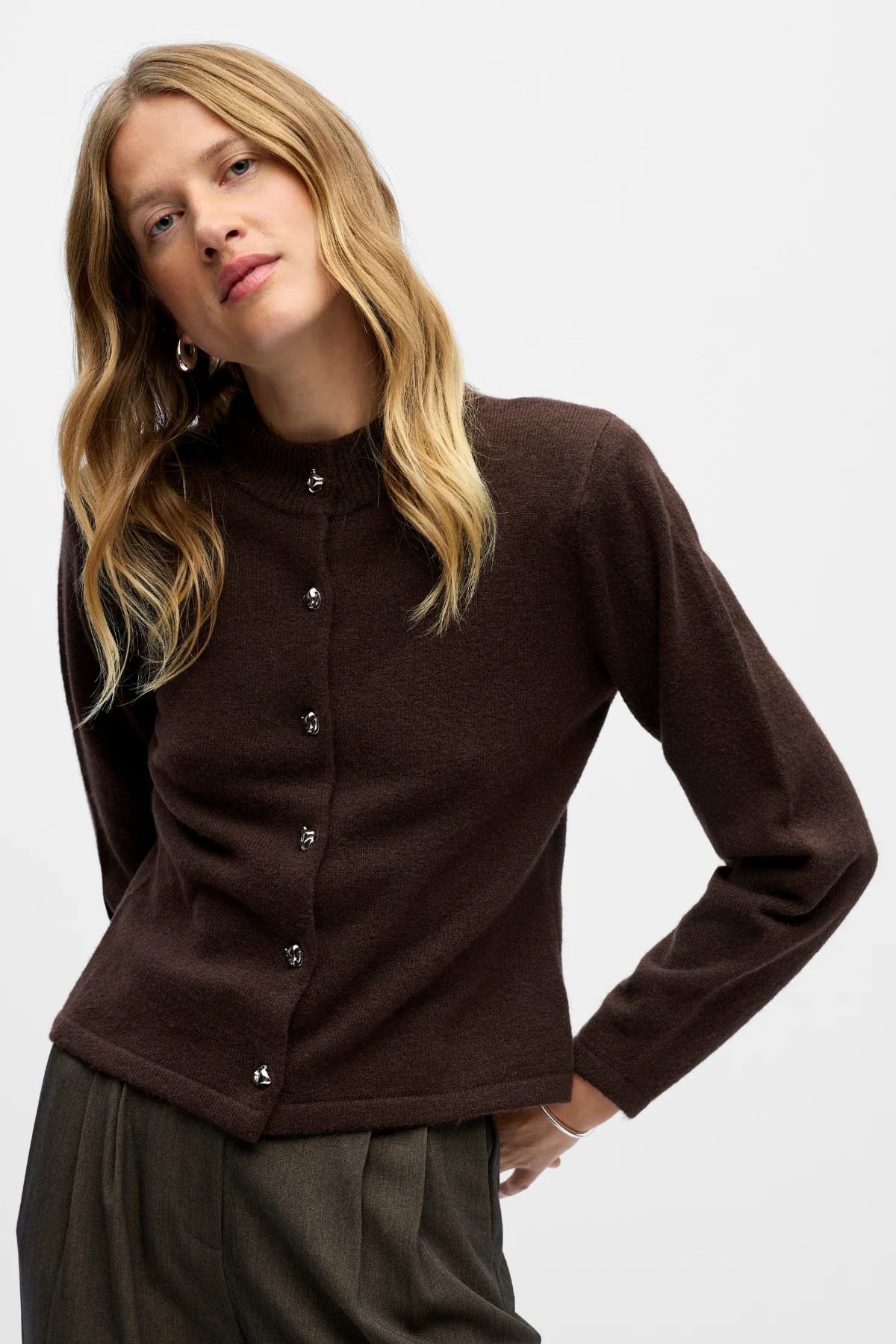 Zari -Strick -Strickjacke - Seehundbrauner Melange - Image 2
